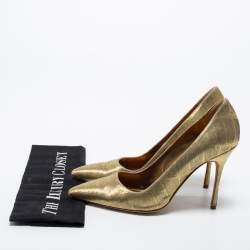 Pre Owned Manolo Blahnik Gold Lurex Fabric BB Pumps Size 37.5