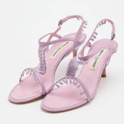 Pre Owned Manolo Blahnik Lilac Leather and Suede T Strap Sandals Size 39.5
