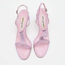 Pre Owned Manolo Blahnik Lilac Leather and Suede T Strap Sandals Size 39.5