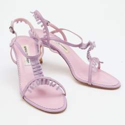 Pre Owned Manolo Blahnik Lilac Leather and Suede T Strap Sandals Size 39.5