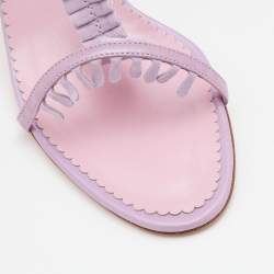 Pre Owned Manolo Blahnik Lilac Leather and Suede T Strap Sandals Size 39.5