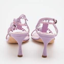 Pre Owned Manolo Blahnik Lilac Leather and Suede T Strap Sandals Size 39.5