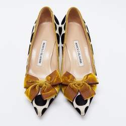 Pre Owned Manolo Blahnik Tricolor Polka Dot Velvet Gorina Pumps Size 36