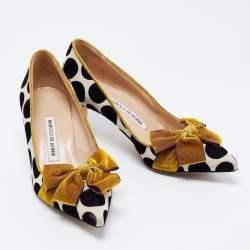 Pre Owned Manolo Blahnik Tricolor Polka Dot Velvet Gorina Pumps Size 36