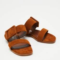 Pre Owned Manolo Blahnik Light Brown Suede Tituba Sandals Size 38