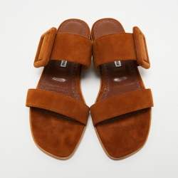 Pre Owned Manolo Blahnik Light Brown Suede Tituba Sandals Size 38