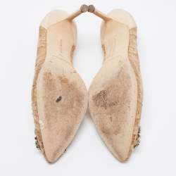 Pre Owned Manolo Blahnik Beige Lace and Satin Hangisi Pumps Size 39