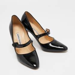 Pre Owned Manolo Blahnik Black Patent  Camparinew Pumps Size 37.5