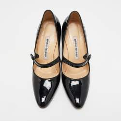 Pre Owned Manolo Blahnik Black Patent  Camparinew Pumps Size 37.5