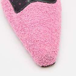 Pre Owned Manolo Blahnik Pink/Black Tweed and Leather T-Bar Square Toe Pumps Size 41