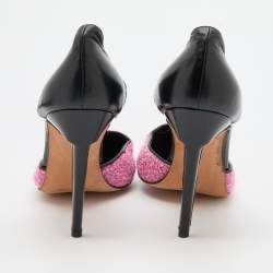 Pre Owned Manolo Blahnik Pink/Black Tweed and Leather T-Bar Square Toe Pumps Size 41