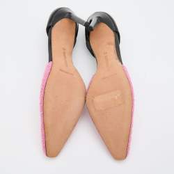 Pre Owned Manolo Blahnik Pink/Black Tweed and Leather T-Bar Square Toe Pumps Size 41