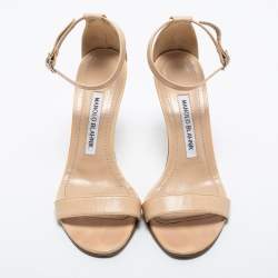 Pre Owned Manolo Blahnik Beige Leather Chaos Sandals Size 35.5