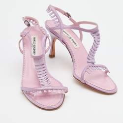 Manolo Blahnik Lilac Leather and Suede Tigrata Strappy Sandals Size 40.5