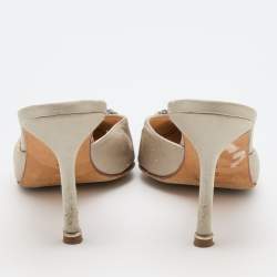 Pre Owned Manolo Blahnik Grey Satin Hangisi Crystal Embellished Mules Size 37