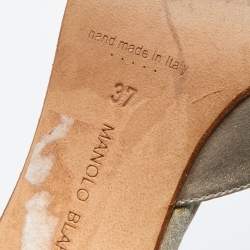 Pre Owned Manolo Blahnik Grey Satin Hangisi Crystal Embellished Mules Size 37