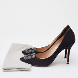 Pre Owned Manolo Blahnik Black Satin Hangisi Crystal Embellished Pumps Size 40