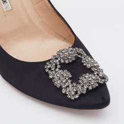Pre Owned Manolo Blahnik Black Satin Hangisi Crystal Embellished Pumps Size 40