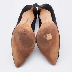 Pre Owned Manolo Blahnik Black Satin Hangisi Crystal Embellished Pumps Size 40