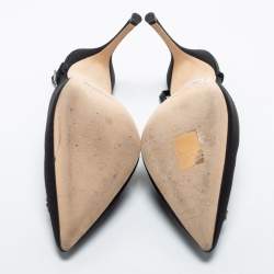 Pre Owned Manolo Blahnik Black Satin Crystal Embellished Jamala Ankle Strap Pumps Size 38