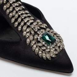 Pre Owned Manolo Blahnik Black Satin Crystal Embellished Jamala Ankle Strap Pumps Size 38