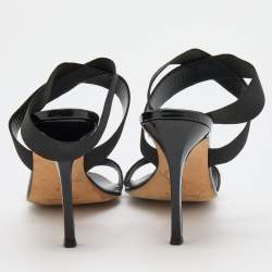 Pre Owned Manolo Blahnik Black Snakeskin and Elastic Ankle Strap Sandals Size 38.5