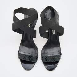 Pre Owned Manolo Blahnik Black Snakeskin and Elastic Ankle Strap Sandals Size 38.5