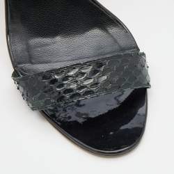 Pre Owned Manolo Blahnik Black Snakeskin and Elastic Ankle Strap Sandals Size 38.5