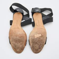 Pre Owned Manolo Blahnik Black Snakeskin and Elastic Ankle Strap Sandals Size 38.5