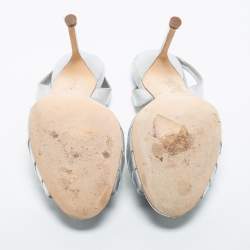 Pre Owned Manolo Blahnik Silver Leather Cassia Slingback Sandals Size 38