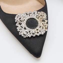 Manolo Blahnik Black Satin Crystal Embellished Pumps Size 37.5