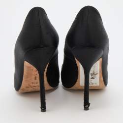 Manolo Blahnik Black Satin Crystal Embellished Pumps Size 37.5