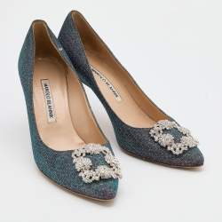 Pre Owned Manolo Blahnik Multicolor Glitter Hangisi Pumps Size 38