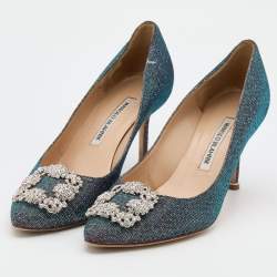 Pre Owned Manolo Blahnik Multicolor Glitter Hangisi Pumps Size 38