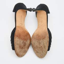 Pre Owned Manolo Blahnik Black Satin Crystal Embellished Sedaraby D'Orsay Open Toe Pumps Size 38.5