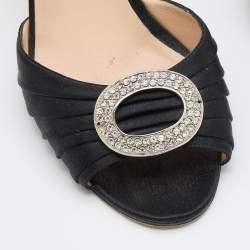 Pre Owned Manolo Blahnik Black Satin Crystal Embellished Sedaraby D'Orsay Open Toe Pumps Size 38.5