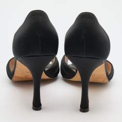 Pre Owned Manolo Blahnik Black Satin Crystal Embellished Sedaraby D'Orsay Open Toe Pumps Size 38.5
