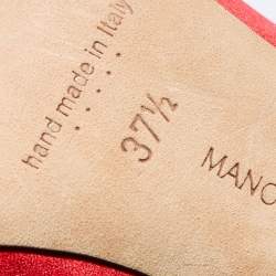 Pre Owned Manolo Blahnik Red Satin Pointed Toe Crystal Embellished Pumps Size 37.5