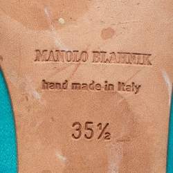 Manolo Blahnik Light Blue Satin Hangisi Crystals Ballet Flats Size 35.5