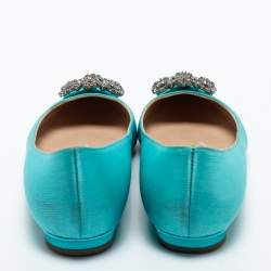 Manolo Blahnik Light Blue Satin Hangisi Crystals Ballet Flats Size 35.5