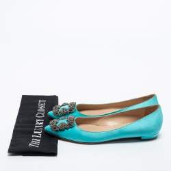 Manolo Blahnik Light Blue Satin Hangisi Crystals Ballet Flats Size 35.5