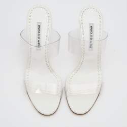 Pre Owned Manolo Blahnik Transparent PVC Scolto Strap Slide Sandals Size 39