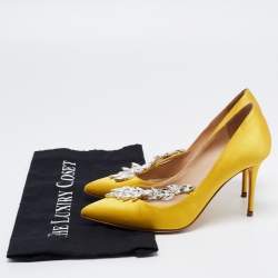 Pre Owned Manolo Blahnik Yellow Satin Embellished Nadira Pumps Size 35