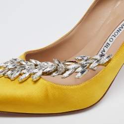 Pre Owned Manolo Blahnik Yellow Satin Embellished Nadira Pumps Size 35