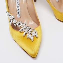 Pre Owned Manolo Blahnik Yellow Satin Embellished Nadira Pumps Size 35