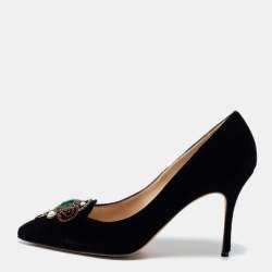 Manolo Blahnik Black Velvet 'Eufrasia' Pointed Toe Pumps Size 38.5