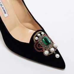 Manolo Blahnik Black Velvet 'Eufrasia' Pointed Toe Pumps Size 38.5