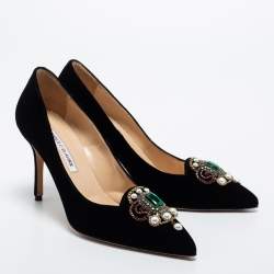 Manolo Blahnik Black Velvet 'Eufrasia' Pointed Toe Pumps Size 38.5