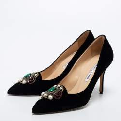 Manolo Blahnik Black Velvet 'Eufrasia' Pointed Toe Pumps Size 38.5