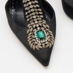 Pre Owned Manolo Blahnik Black Satin Crystal Embellished Jamala Pumps Size 37